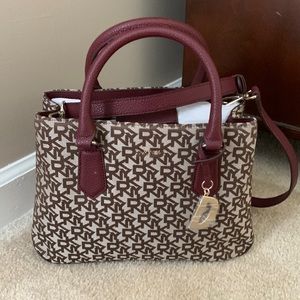 DKNY Satchel purse with maroon accents
